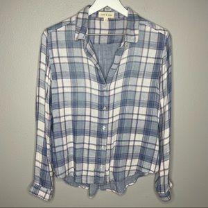 Cloth & Stone Anthropologie Blue Plaid Button Down Shirt